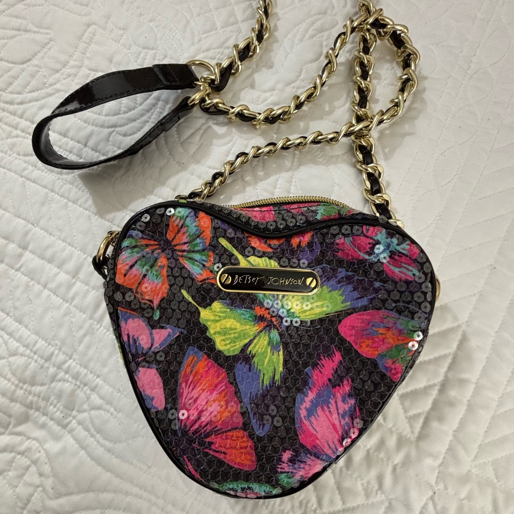 Betsey Johnson Black and Multicolor Butterfly Wristlet